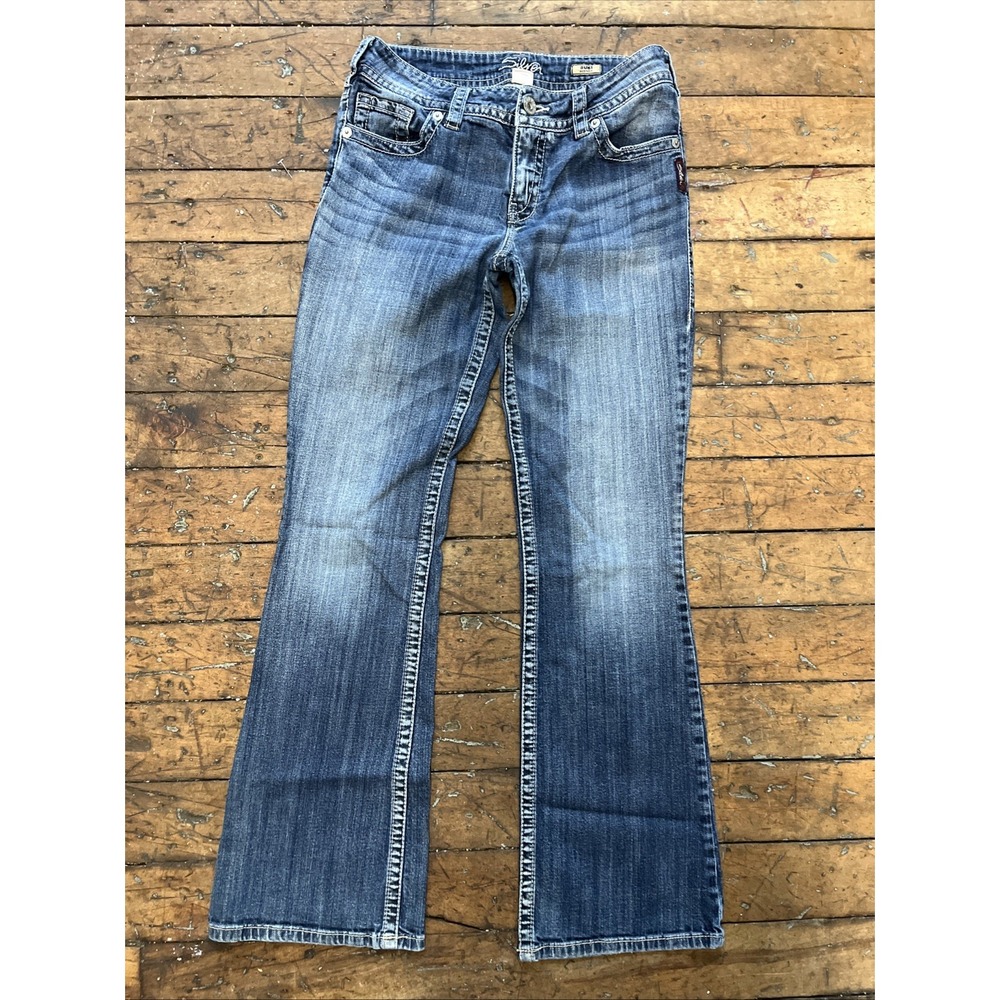 Silver Jeans Women's 29x32 Suki Medium Wash Blue Stretch Embroidered Pockets